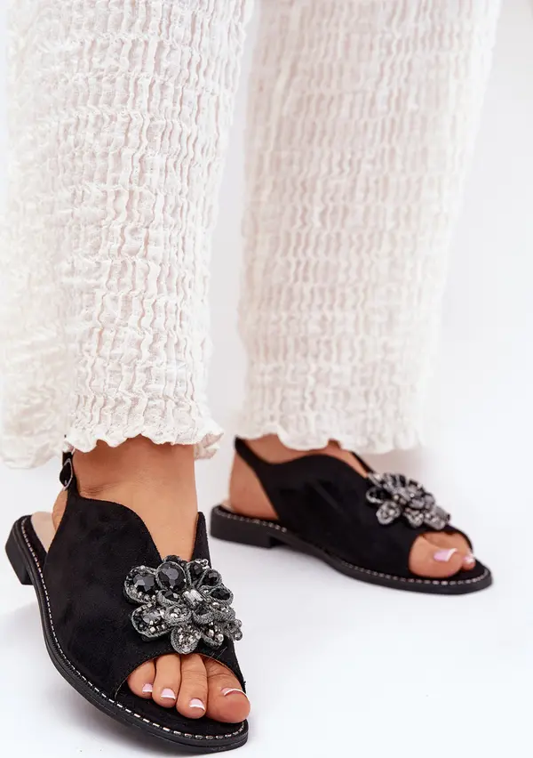 S. BARSKI S. BARSKI Дамски Сандали На Плосък Ток С Украшение S.Barski KV27-001 Черни