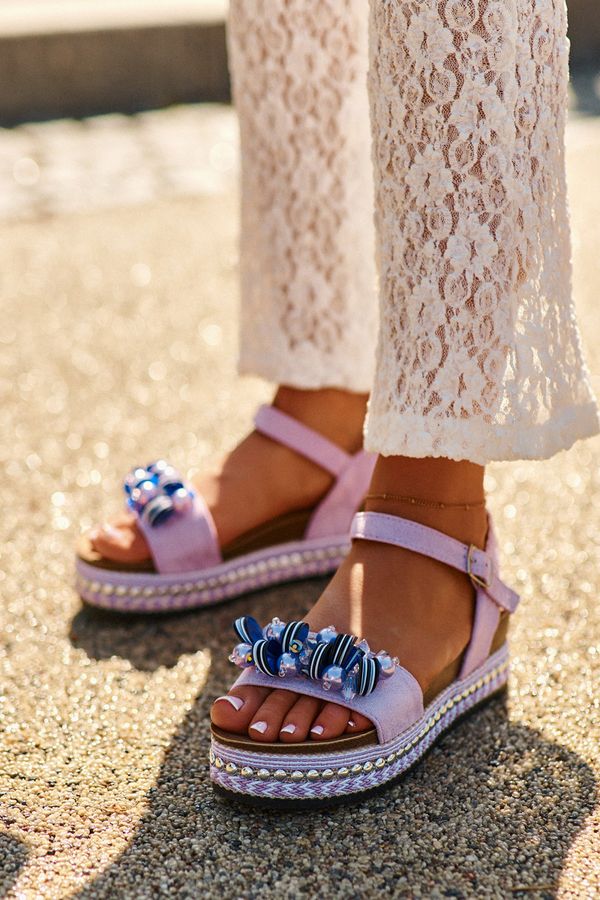 S. BARSKI S. BARSKI Дамски сандали на танкетка и платформа с декорации S.Barski