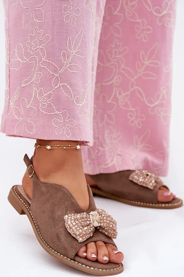 S. BARSKI S. BARSKI Дамски Сандали С Панделка На Плосък Ток Кафяви S.Barski