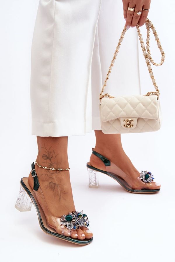 S. BARSKI S. BARSKI Декорирани сандали на ток Тъмнозелени SBarski