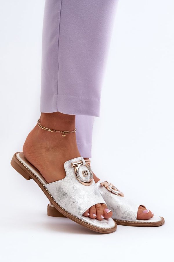 S. BARSKI S. BARSKI Елегантни блестящи дамски чехли с декорация С.Барски