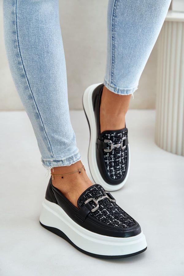 S. BARSKI S. BARSKI Кожени Дамски Мокасини На Платформа С Декорация Черни Vinceza 89105