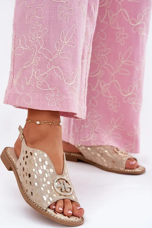 S. BARSKI S. BARSKI Кожени Сандали На Плосък Ток С Украшение С.Барски