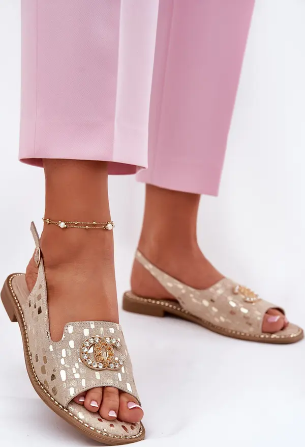 S. BARSKI S. BARSKI Кожени Сандали С Декорация На Плосък Ток S.Barski