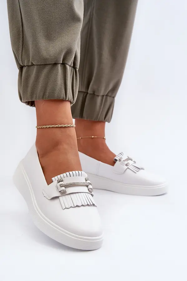 S. BARSKI S. BARSKI Леки дамски кожени мокасини на платформа Бели S.Barski LR590