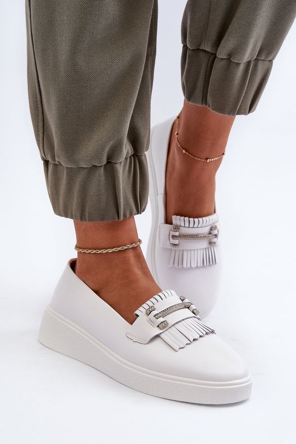 S. BARSKI S. BARSKI Леки дамски кожени мокасини на платформа Бели S.Barski LR590