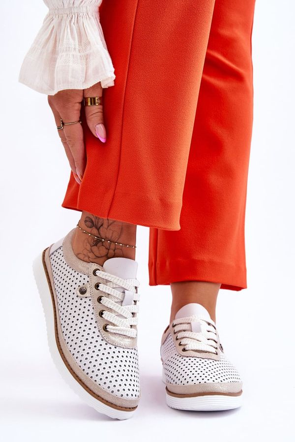 S. BARSKI S. BARSKI Модни кожени ажурни спортни обувки бяло и златно Cantare