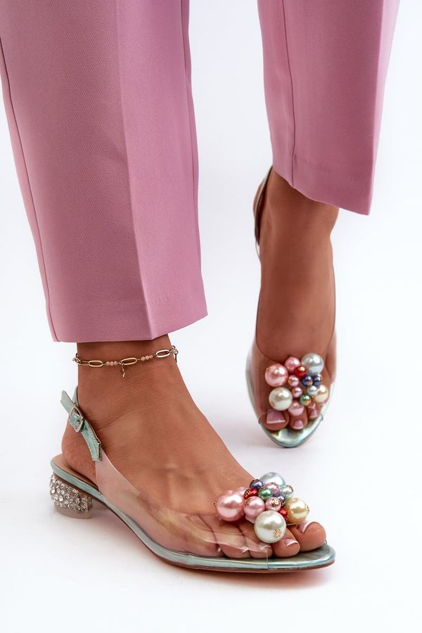 S. BARSKI S. BARSKI Прозрачни сандали на нисък ток и зелена декорация D&A