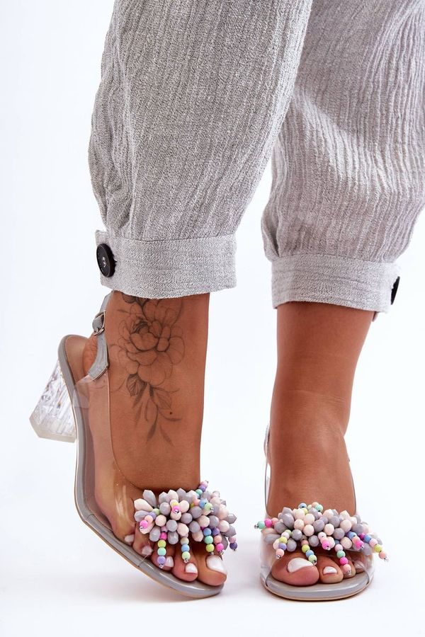 S. BARSKI S. BARSKI Стилни декорирани сандали на ток Сиви SBarski