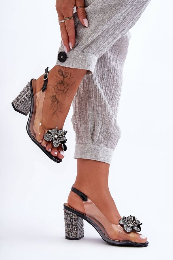 S. BARSKI S. BARSKI Стилни украсени прозрачни черни сандали SBarski