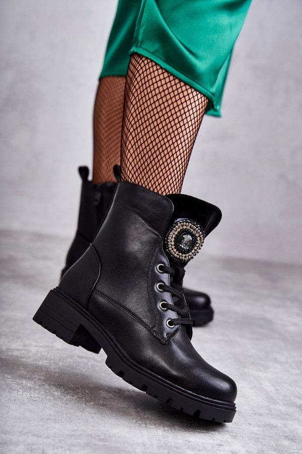 S. BARSKI S. BARSKI Топли кожени боти с декорация черни бланди