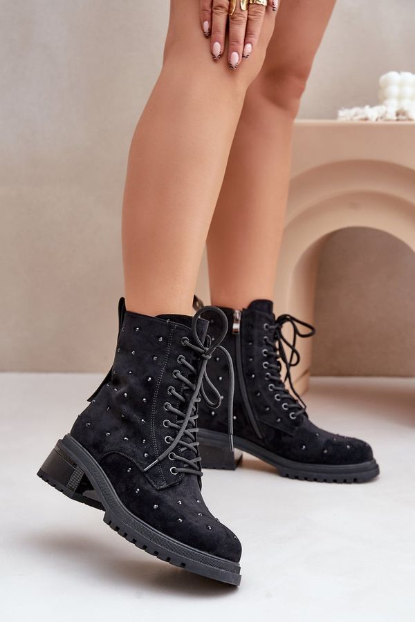 S. BARSKI S. BARSKI Украсени дамски работни ботуши с изолация D&A черни