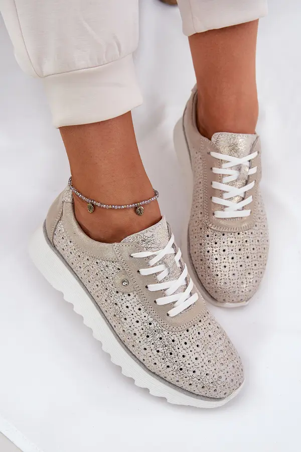 S. BARSKI S. BARSKI Замъхнати ажурни маратонки на платформа златни