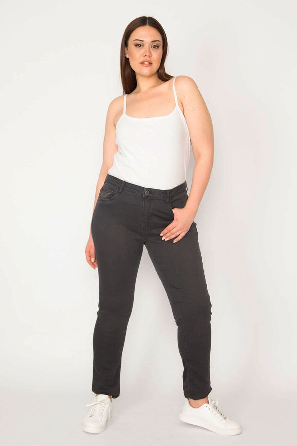 Şans Şans Women's Plus Size Anthracite 5 Pocket Lycra Jeans