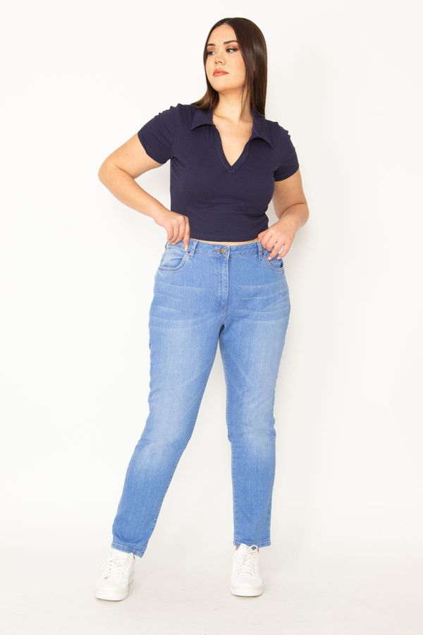 Şans Şans Women's Plus Size Blue Washed Effect Jeans
