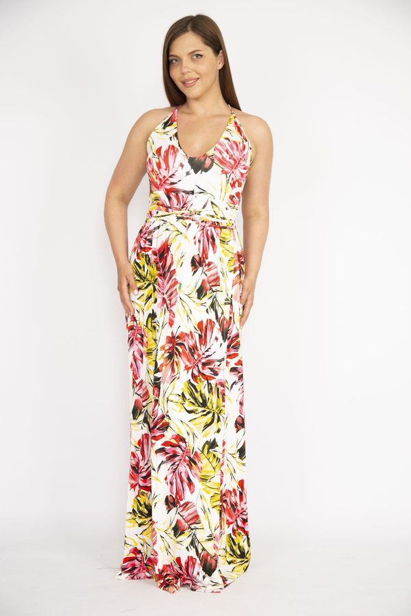 Şans Şans Women's Plus Size Colored Decollete Long Sleeve Wrap Collar Dress