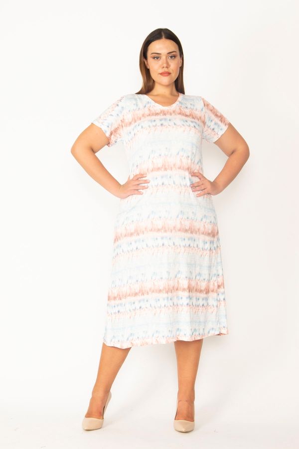Şans Şans Women's Plus Size Colored Tie Dye Patterned Combed Combed Cotton Dress