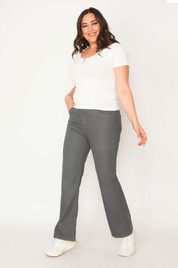 Şans Şans Women's Plus Size Gray 5-Pocket Gabardine Trousers