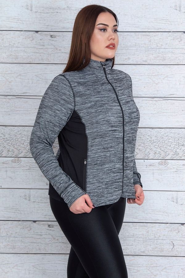 Şans Şans Women's Plus Size Gray Coat With Zipper Front And Pocket, Unlined