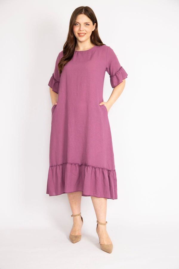 Şans Şans Women's Purple Woven Fabric Back Laces And Frilly Hem And Arm Cuff