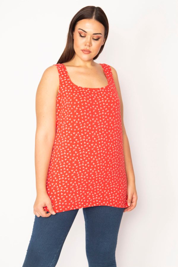 Şans Şans Women's Red Plus Size Cotton Fabric Lycra Tank Top