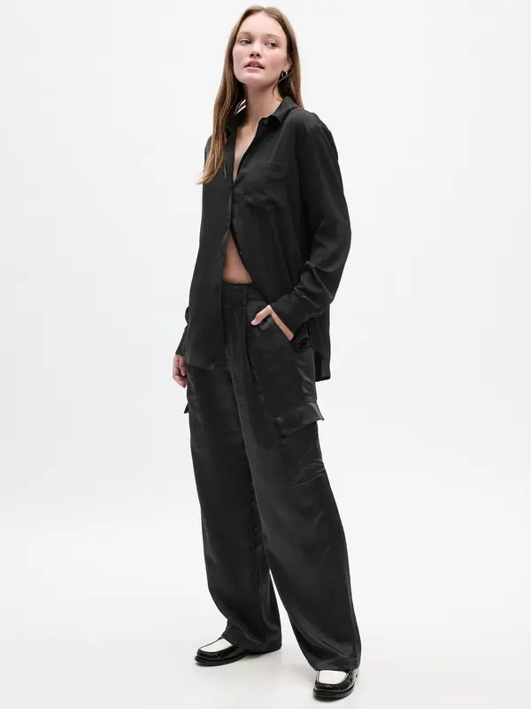 GAP Сатенени плисирани карго панталони GAP