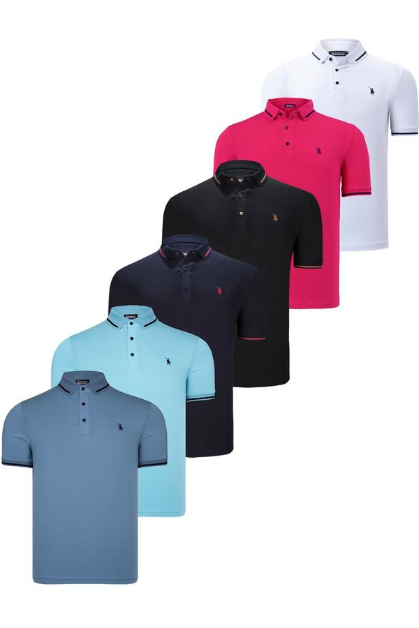 dewberry SET OF SIX T8586 DEWBERRY MEN'S T-SHIRT-BLACK-WHITE-NAVY-CYAN-FUCHSIA-INDIGO