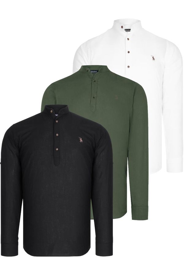 dewberry SET OF THREE G783 DEWBERRY JUDGE COLLAR SHIRT-BLACK-WHITE-KHAKI
