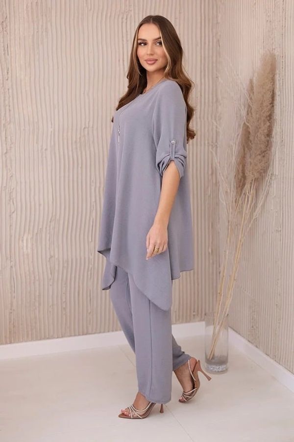 FASARDI Set of wide trousers + blouse ovezsize, grey