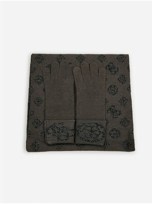 Guess Set of Women's Patterned Gloves and Scarf in Black-Brown Guess - Women