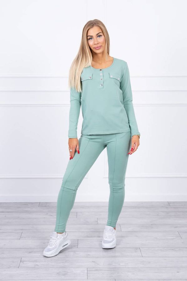 marka niezdefiniowana Set with a neckline with press studs dark mint