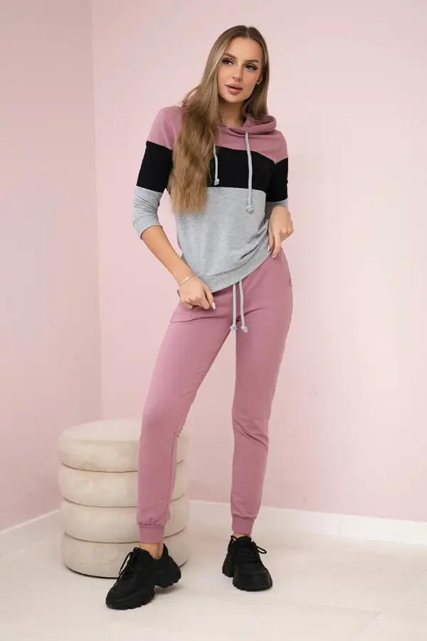 Kesi Set with colorful stripes dark pink+black