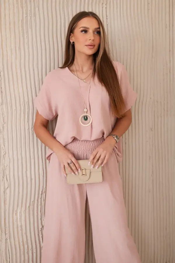 Kesi Włoski Set with necklace blouse + trousers dark powder pink