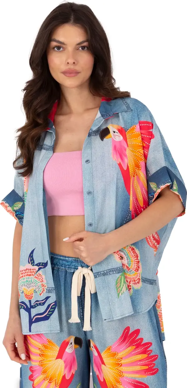 Italy Moda Шарена риза с папагали
