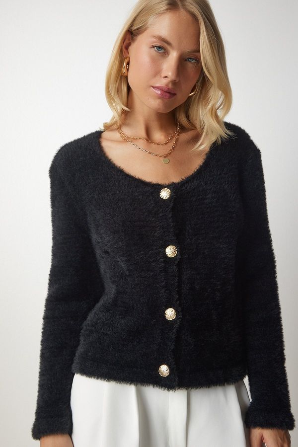 Happiness İstanbul Щастие İstanbul Дамска черна мека брада трикотаж жилетка