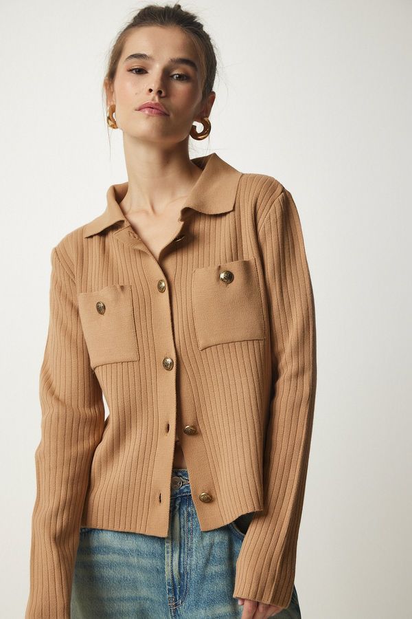 Happiness İstanbul Щастие İstanbul Дамски бисквити Трикотажна жилетка с метални копчета