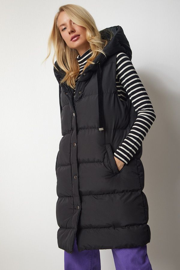 Happiness İstanbul Щастие İstanbul Дамски черен качулка дълъг надуваем жилетка