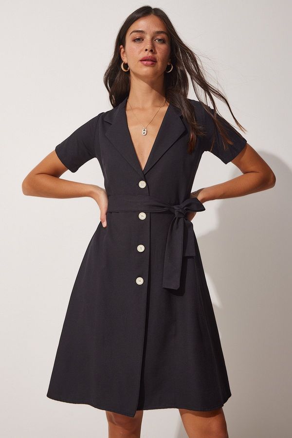 Happiness İstanbul Щастие İstanbul Дамски черен колан тъкани риза рокля