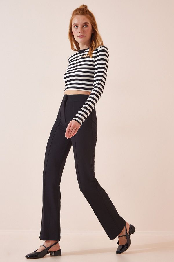 Happiness İstanbul Щастие İstanbul Дамски черни ликра с висока талия ежедневни плетени панталони