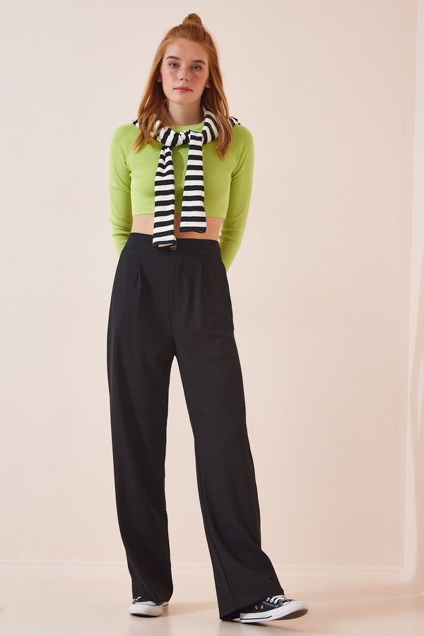 Happiness İstanbul Щастие İstanbul Дамски черни панталони с висока талия Palazzo