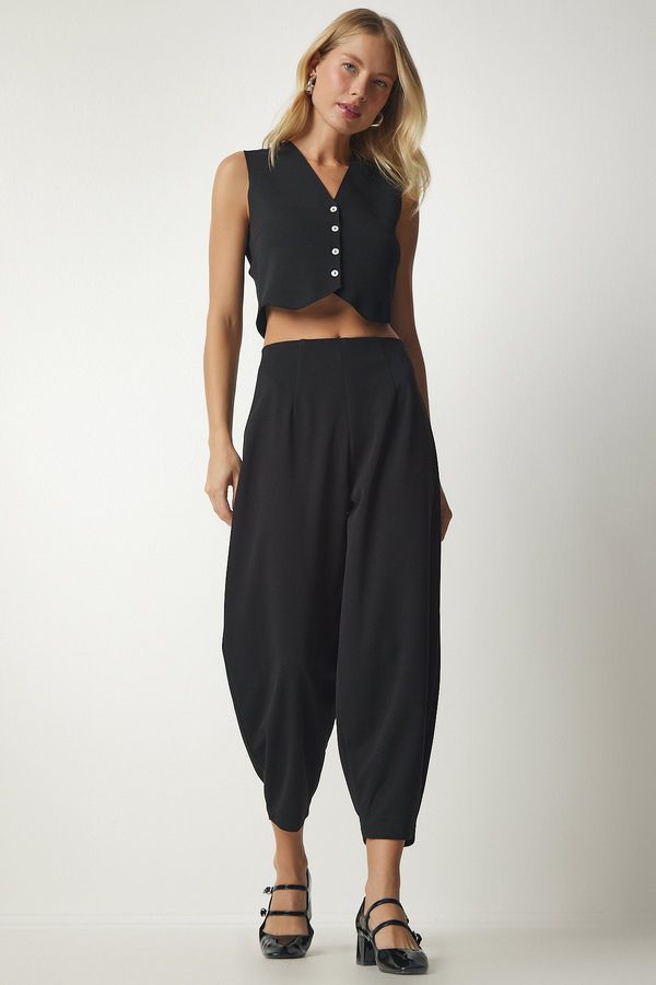 Happiness İstanbul Щастие İstanbul Дамски черни печени тъкани панталони Шалвар