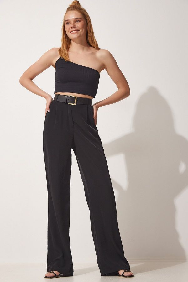 Happiness İstanbul Щастие İstanbul Дамски черни течащи аеробатични панталони Palazzo