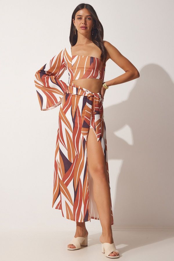 Happiness İstanbul Щастие İstanbul Дамски карамел едно рамо сатен повърхност елегантна рокля