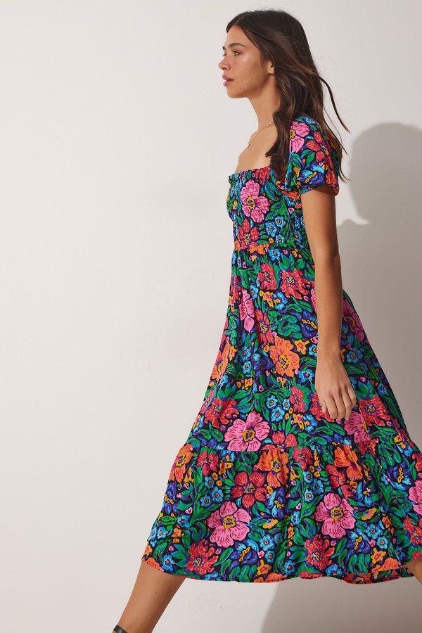 Happiness İstanbul Щастие İstanbul Дамски розов цветен печат лятна вискоза рокля