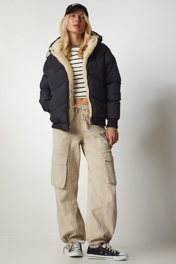 Happiness İstanbul Щастие İstanbul Дамско черно палто с качулка