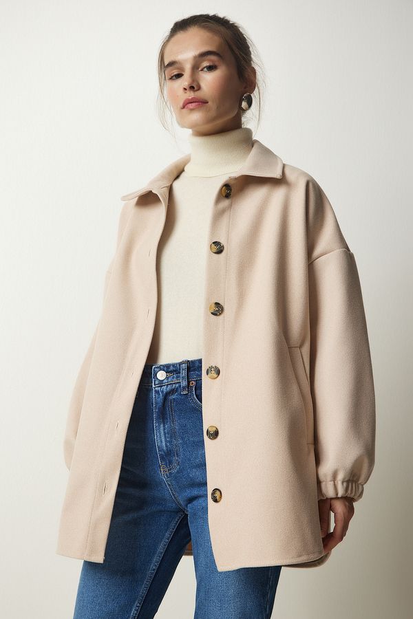 Happiness İstanbul Щастие İstanbul жените бежово закопчана джоб извънгабаритни риза яке