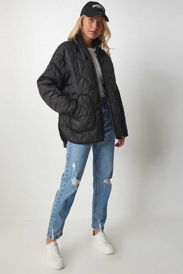 Happiness İstanbul Щастие İstanbul жените черен джоб поло ватирани палто