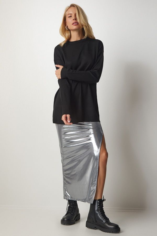 Happiness İstanbul Щастие İstanbul жените черно екипажа врата основен пуловер