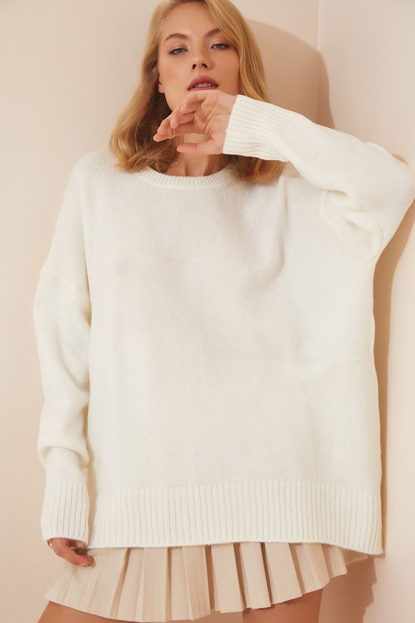 Happiness İstanbul Щастие İstanbul жените екрю извънгабаритни трикотаж пуловер