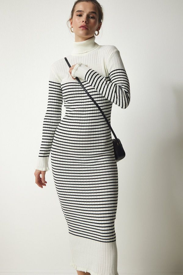 Happiness İstanbul Щастие İstanbul жените екрю поло раирана пуловер рокля